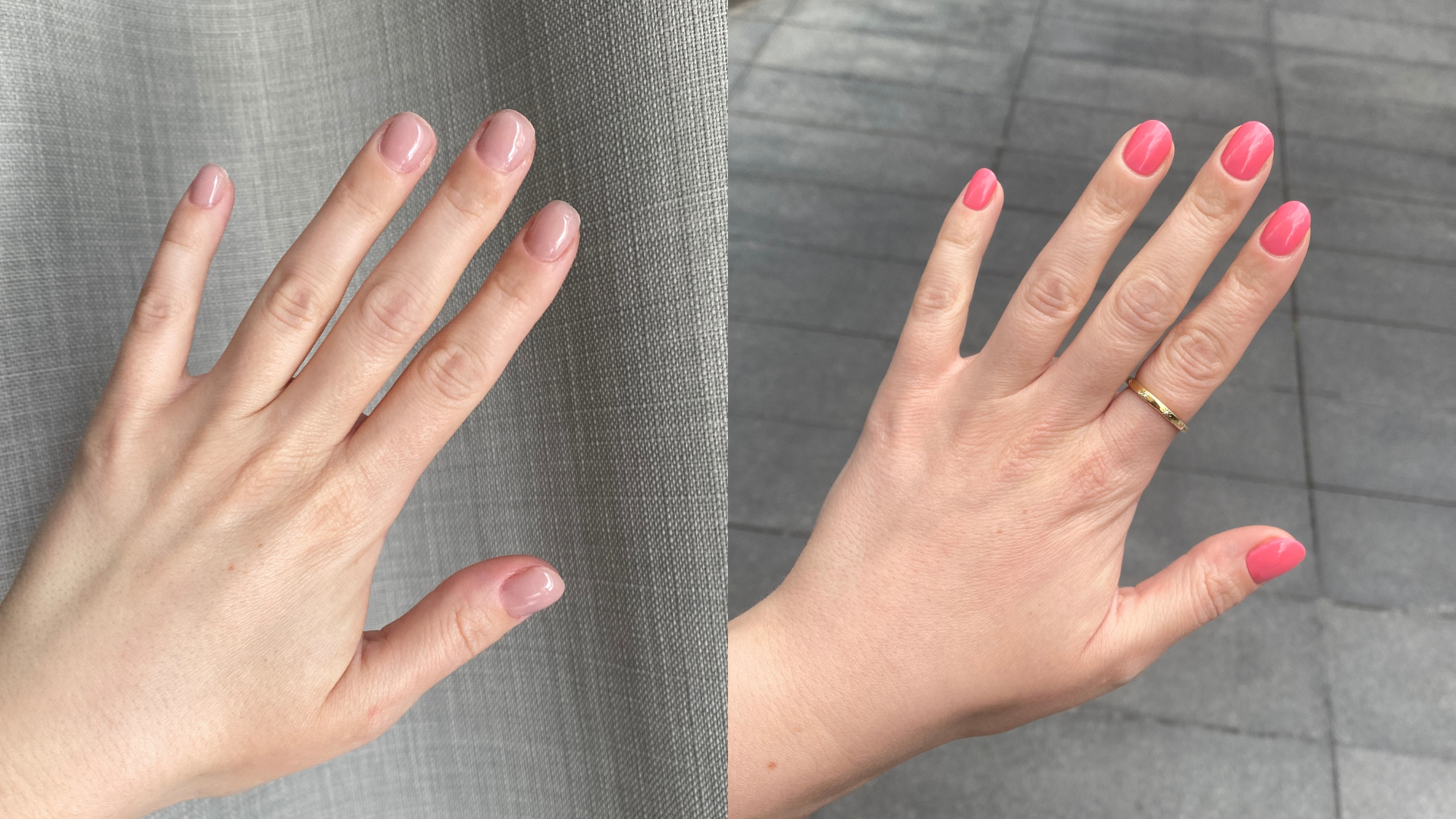 Overhead view of BIAB builder gel application on short natural nails